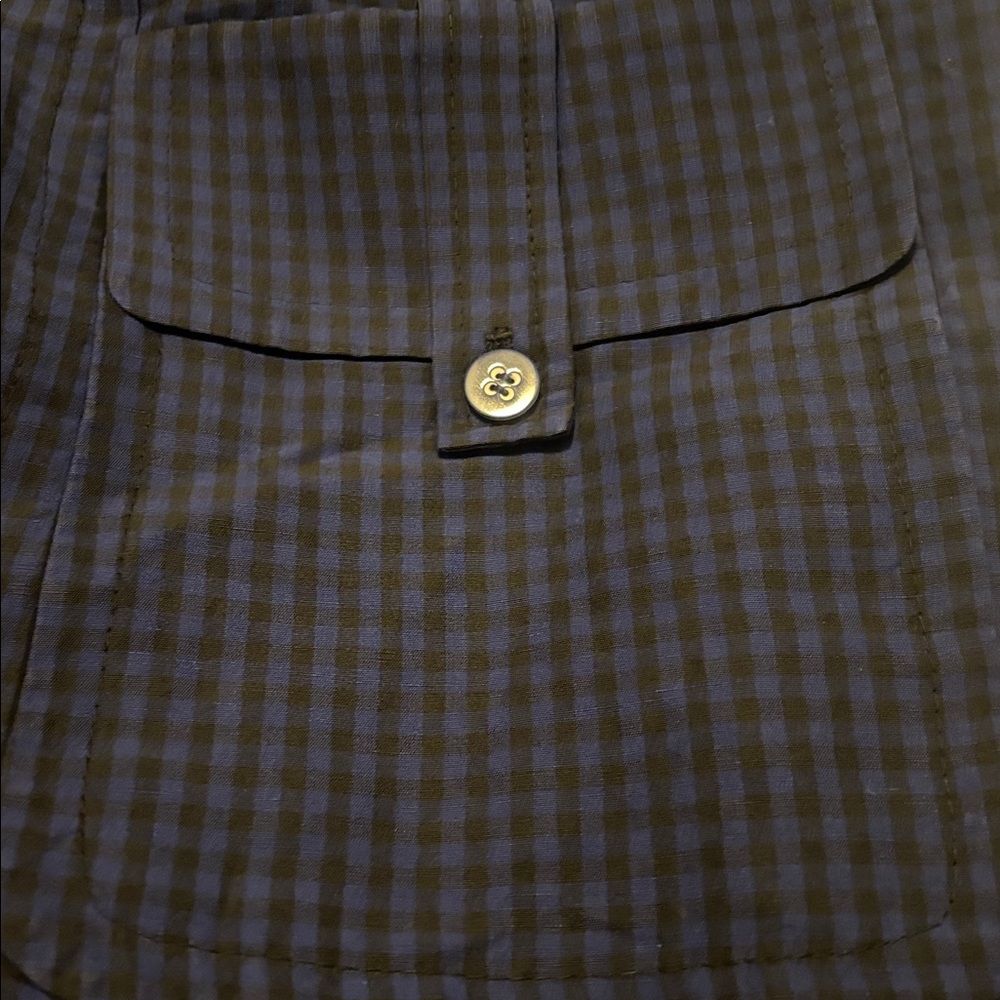 VTG Semantiks Dark Blue & Black Gingham Silk Linen Trench Coat SZ 22W peacoat - Picture 11 of 15